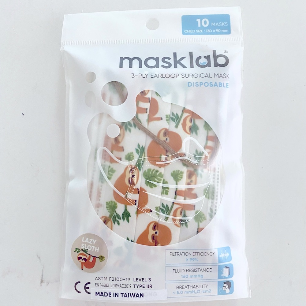 NWT! MaskLab Kids’ 3-Ply Disposable Masks (Sloth Design)
